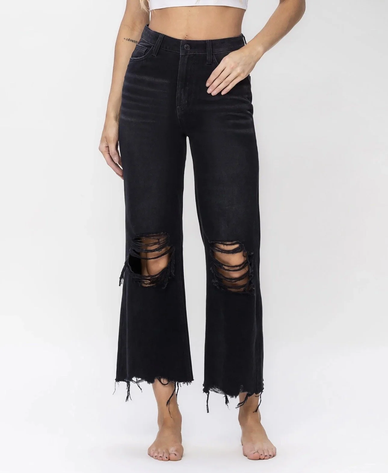 90's Vintage Super High Rise Crop Flare Jeans