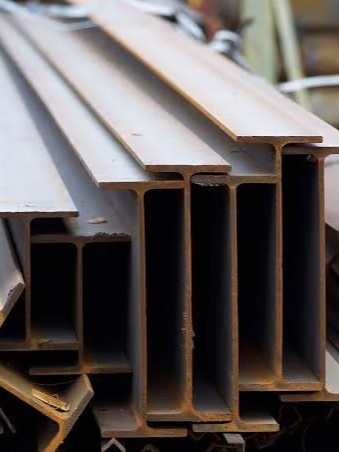 Stack of metal rectangular tubing in a warehouse or workshop.
