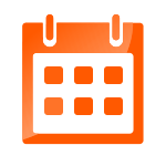 An orange calendar with blank date squares and a small tab at the top.