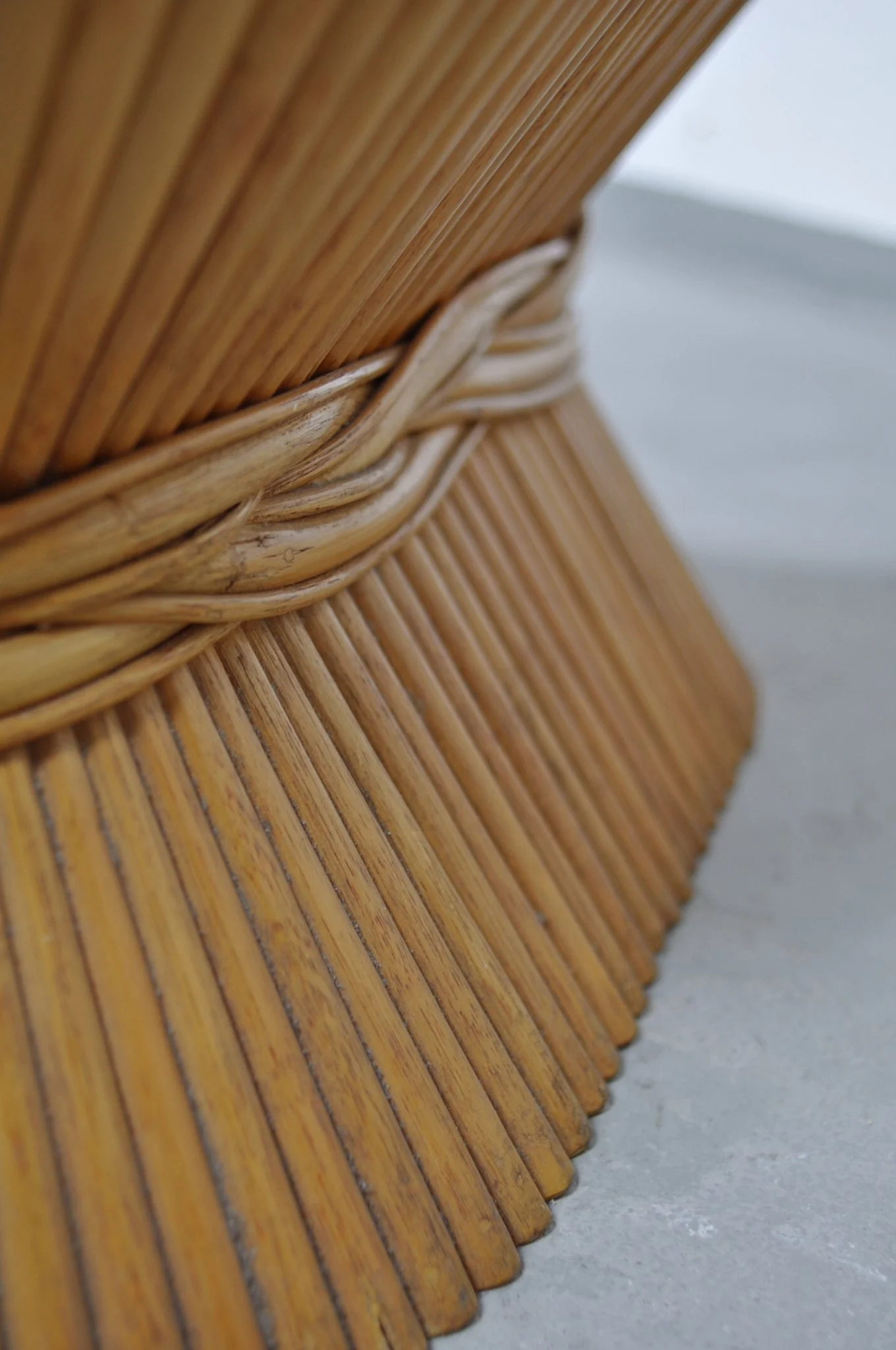 Sheaf  Of  Wheat Coffee Table, Rattan And Glass, C. 1970s