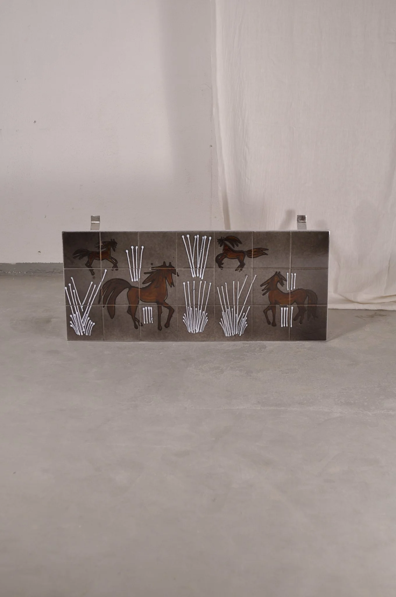 1970s coffee table with hand-painted ceramic tiles