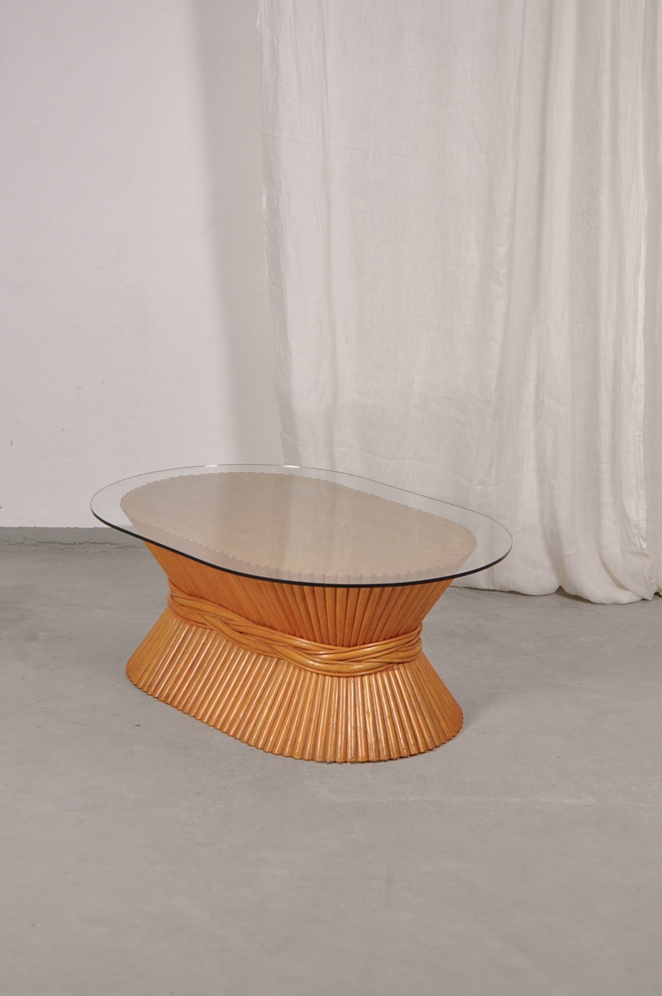woven rattan and glass top coffee table