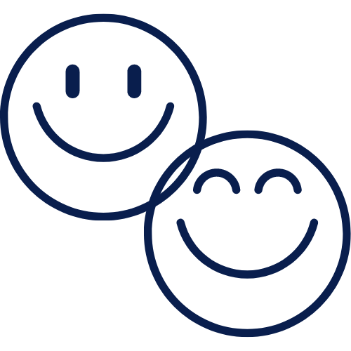 Two overlapping smiley face icons, one larger and one smaller, both with smiling expressions, on a black background. Coworking in West Hartford Coworking in Hartford Coworking in Avon, CT Coworking in Bloomfield, CT