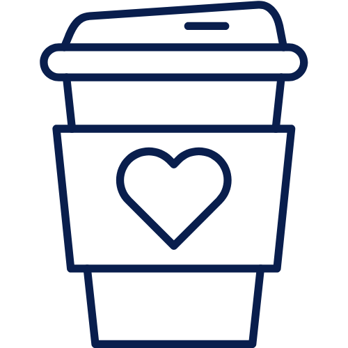 Icon of a coffee cup with a lid and a heart symbol on it. Coworking in West Hartford Coworking in Hartford Coworking in Avon, CT Coworking in Bloomfield, CT
