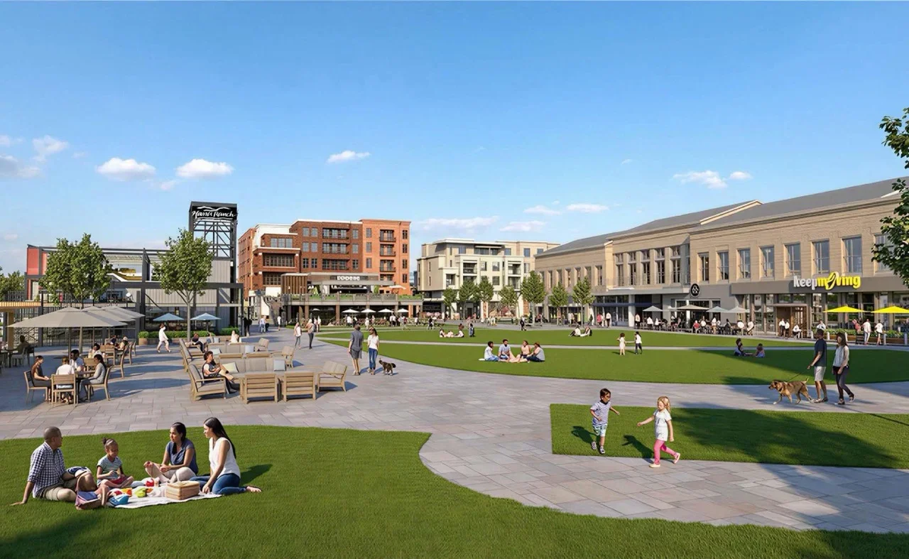A private developer's rendering of a town center at Harris Ranch in Boise, ID. Click on the image to learn more about that example. 