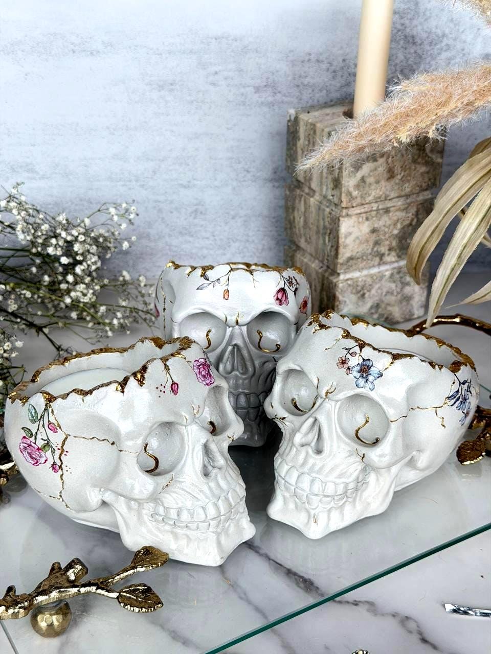 Floral Skull Candle