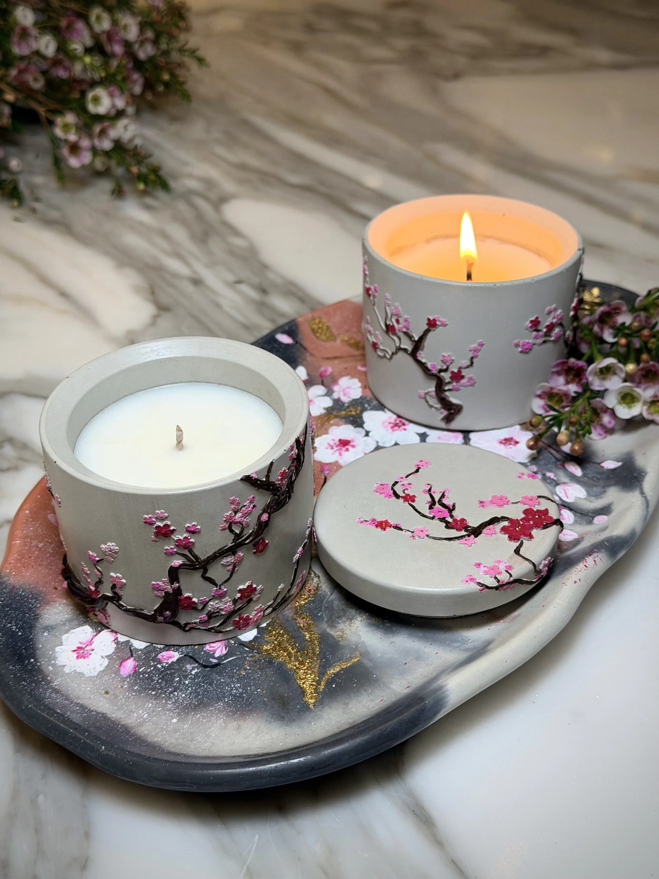 Cherry Blossom Concrete Candle