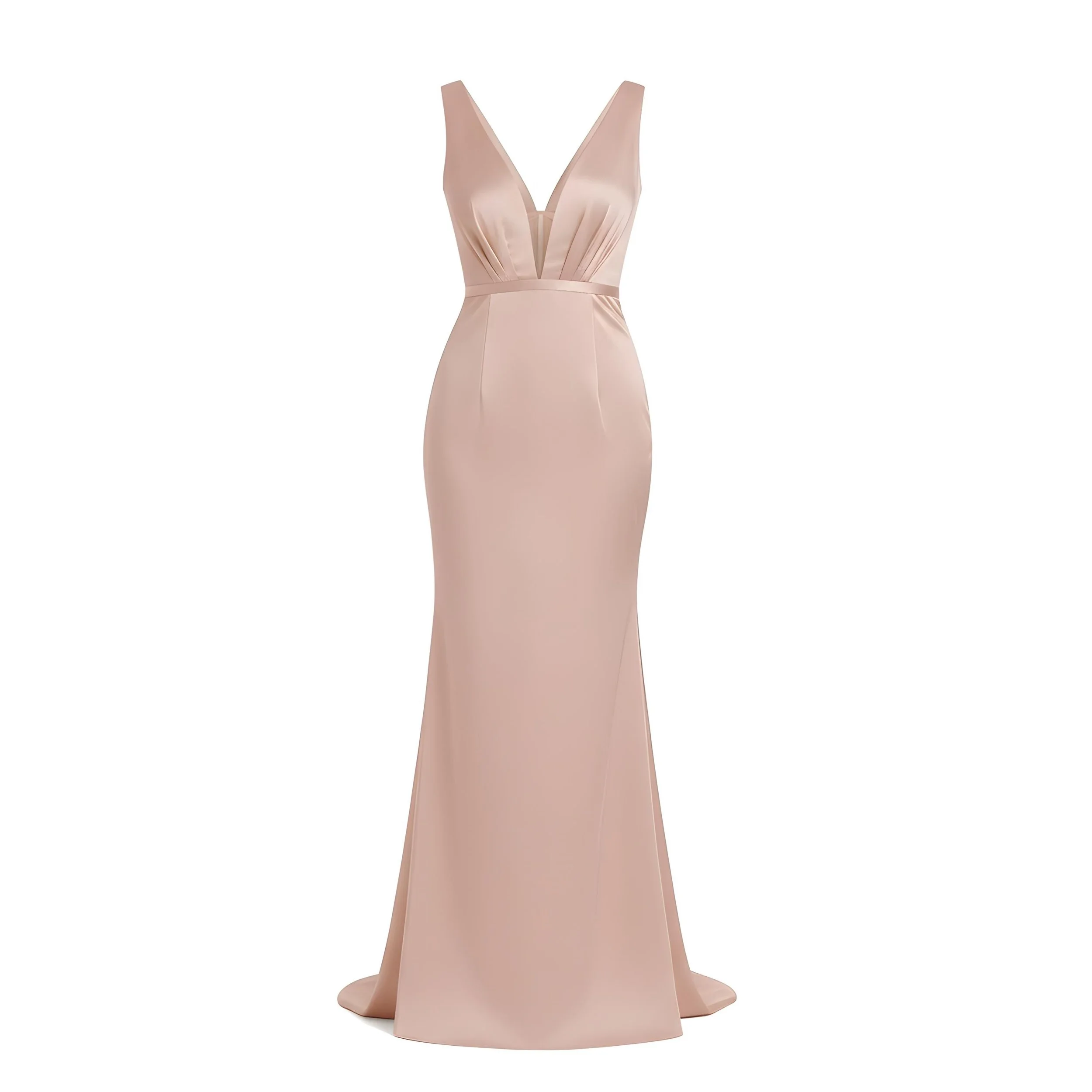 Satin Mermaid Gown with Plunging V-Neck, Pleated Bust, and Open V-Back