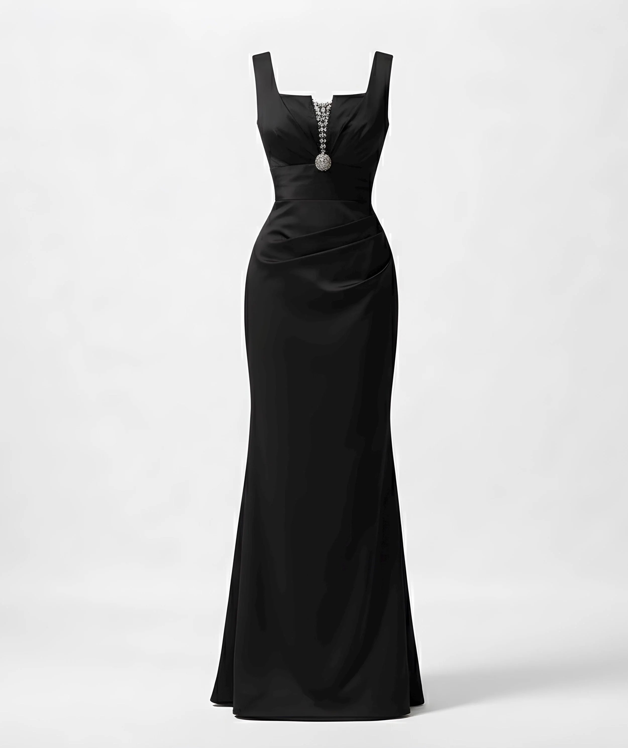 Elegant Black Silk Satin Mermaid Gown with V-Back
