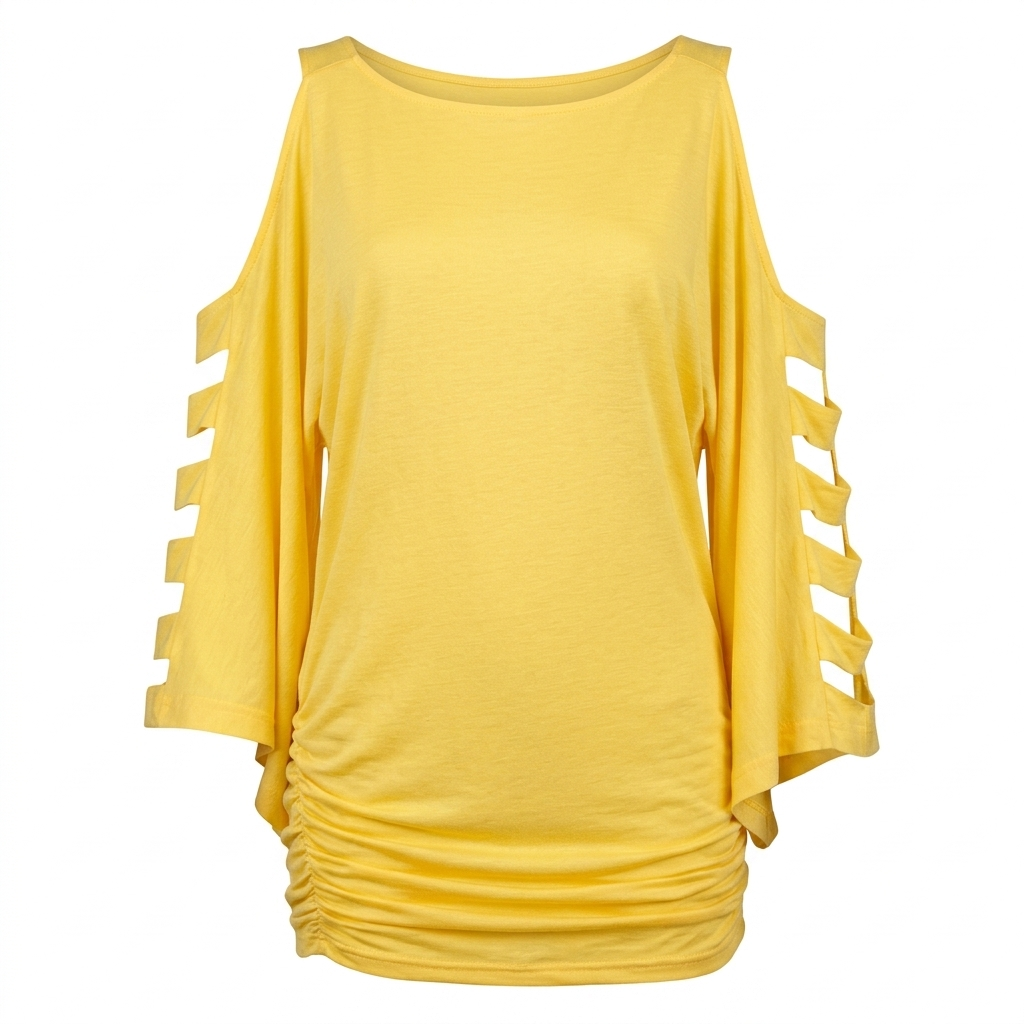 Bright Yellow Cold-Shoulder Tunic Top with Cut-Out Sleeves