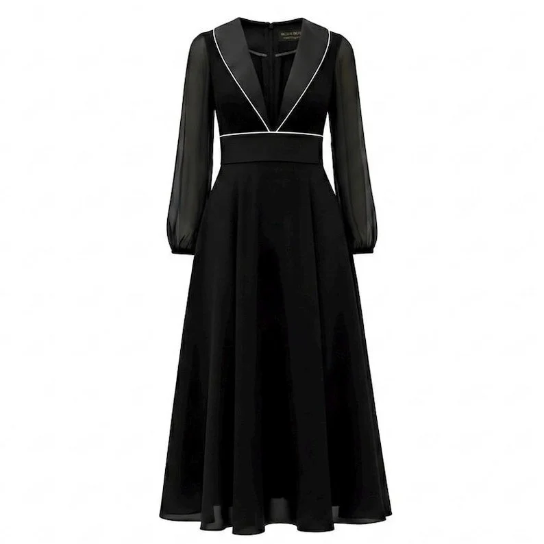 The Mivani Women's V-Neck Crepe Cocktail Dress With Satin Waist&Chiffon Sleeves