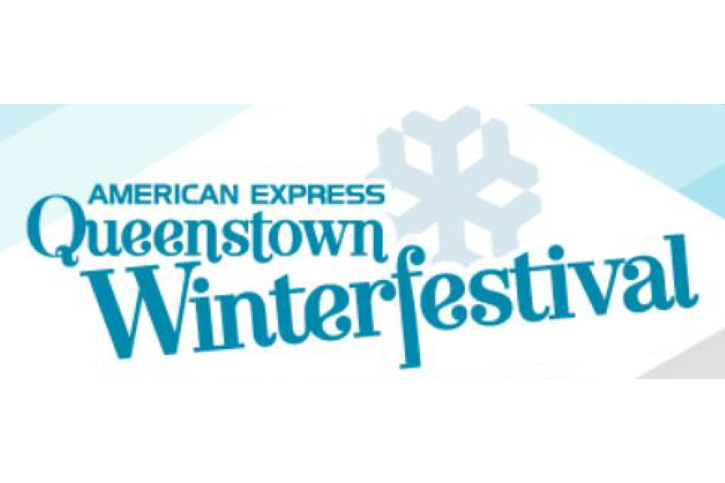 Event poster with winter theme, featuring a snowflake graphic and text about the American Express Queenstown Winter Festival.