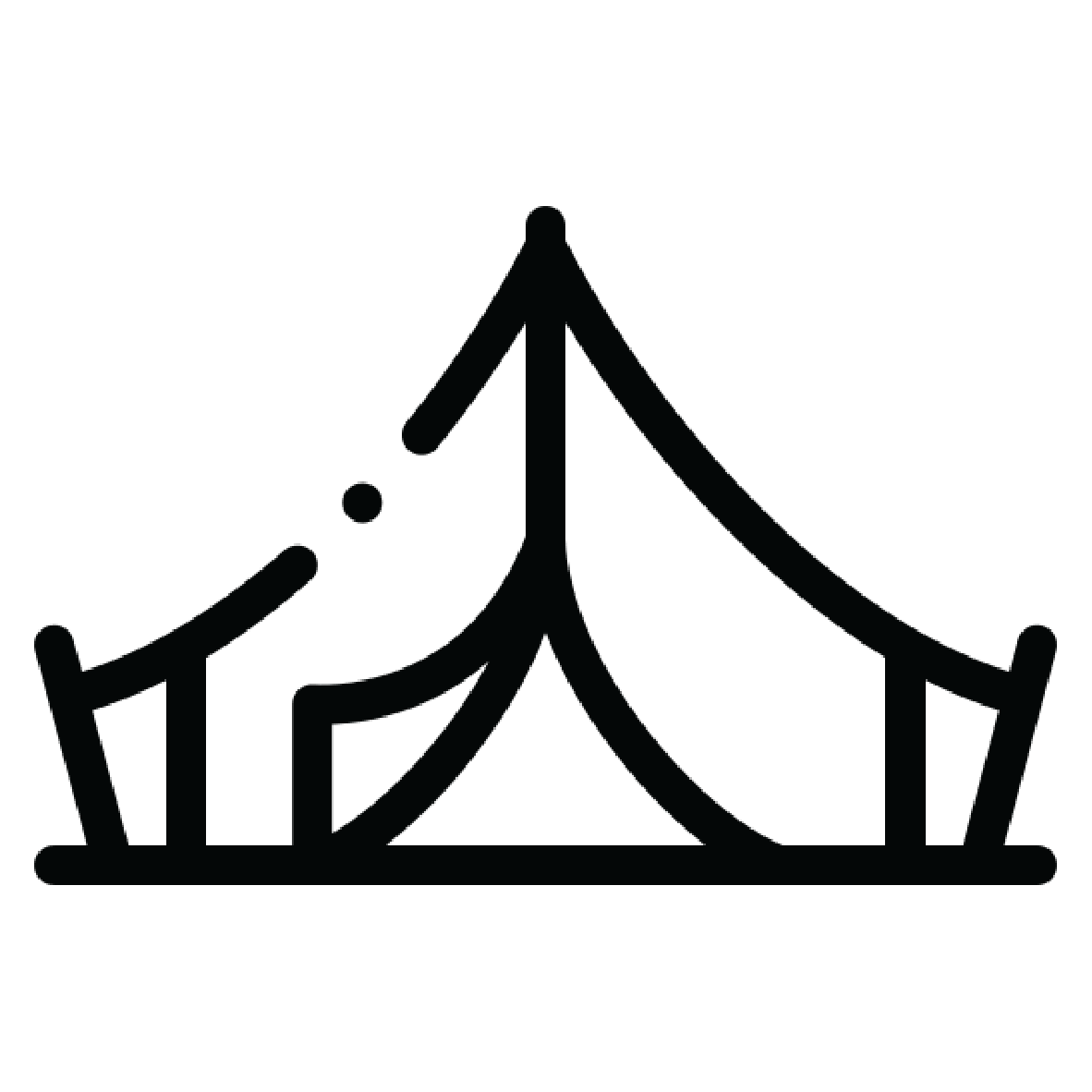 A black and white line drawing of tent