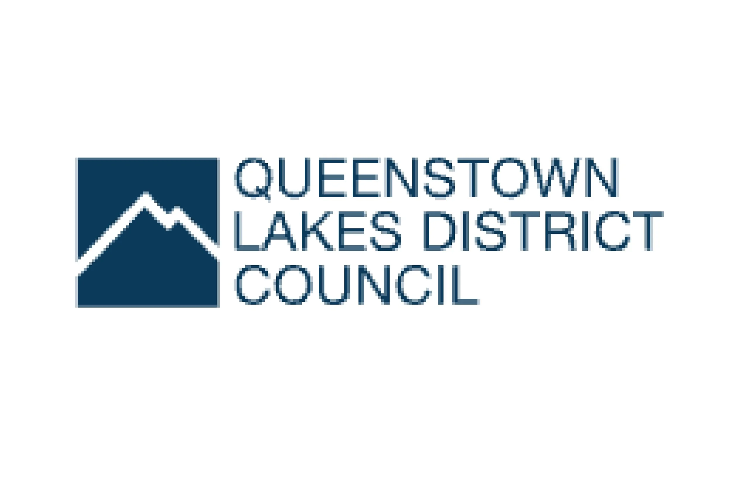 Logo of Queenstown Lakes District Council featuring a stylized mountain range in dark blue with the council's name beside it.