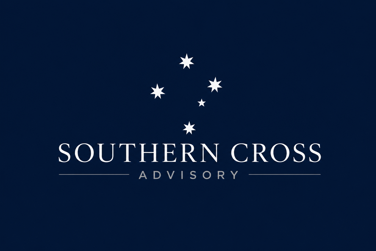 Illustration of a dark blue background with white stars and the text 'Southern Cross Advisory' centered below the stars.