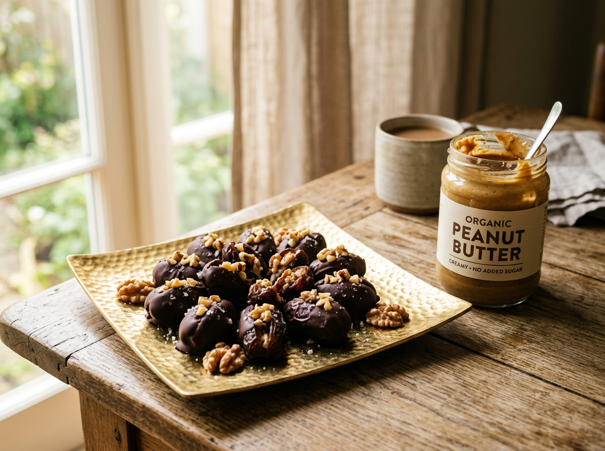 Box of 15 Dark Chocolate Peanut Butter & Walnut Stuffed Medjool Dates