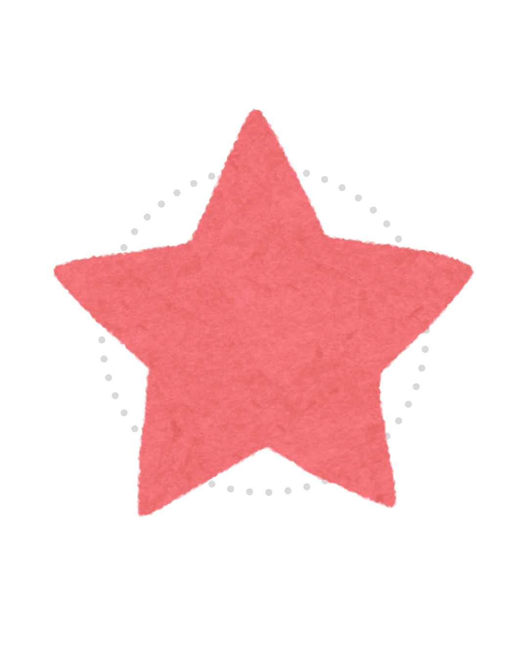 Pink watercolor star with dotted outline surrounding it.