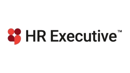 HR Executive logo with red abstract design and black and gray text