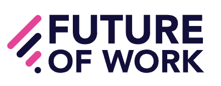 Future of Work logo with stylized pink and purple lines.