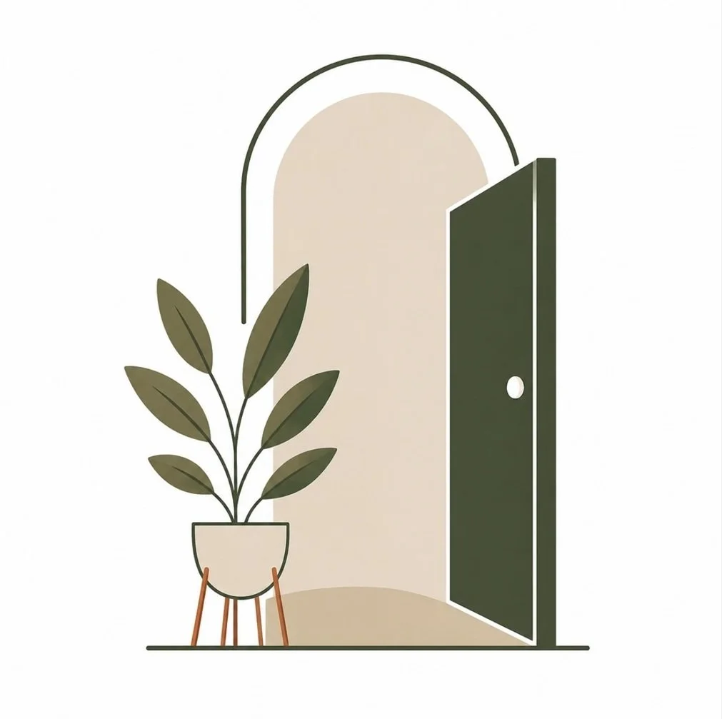 Image of an illustration of door and plant