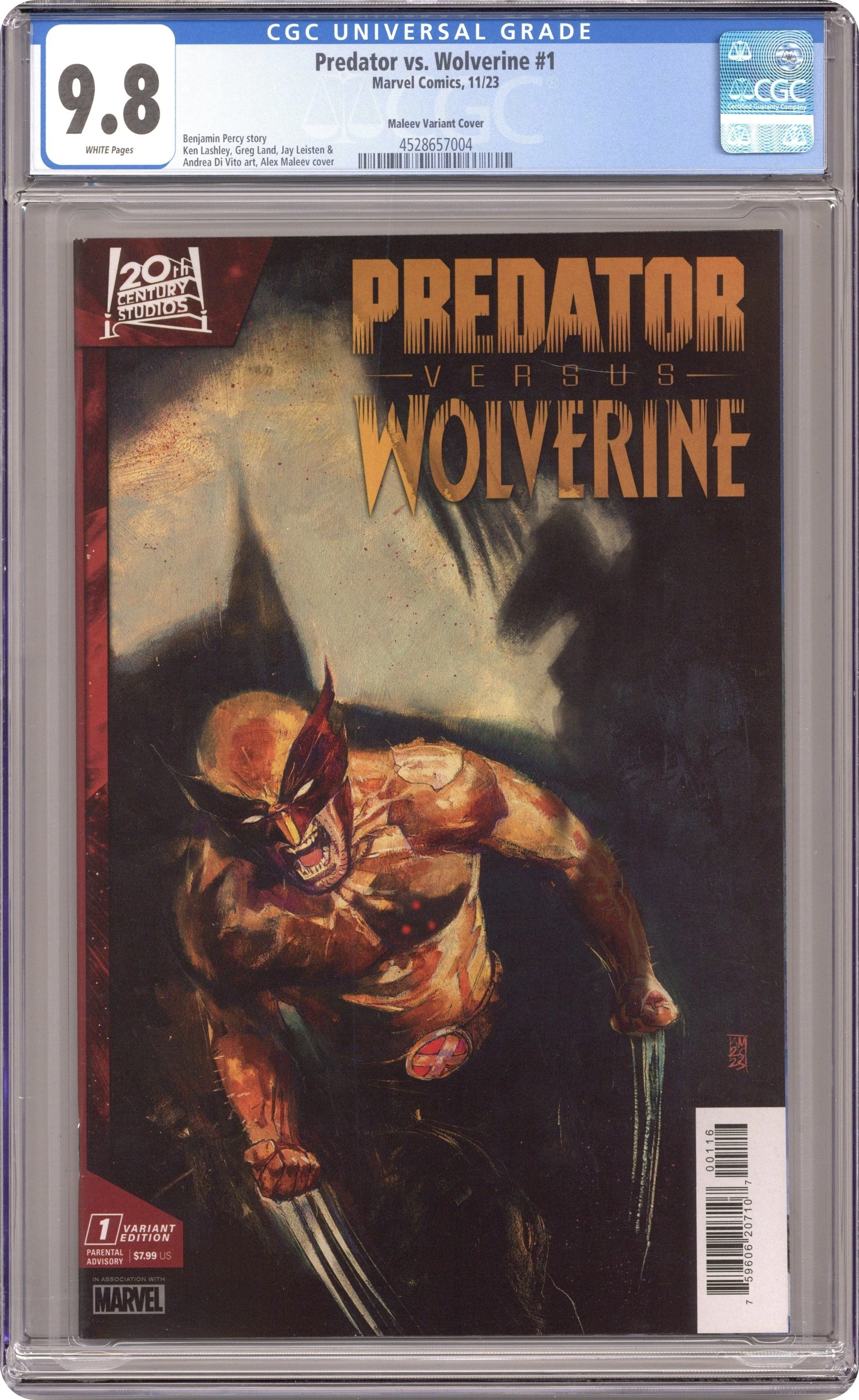 Predator vs. Wolverine #1 (2023) – Alex Maleev Variant – CGC 9.8 Signed
