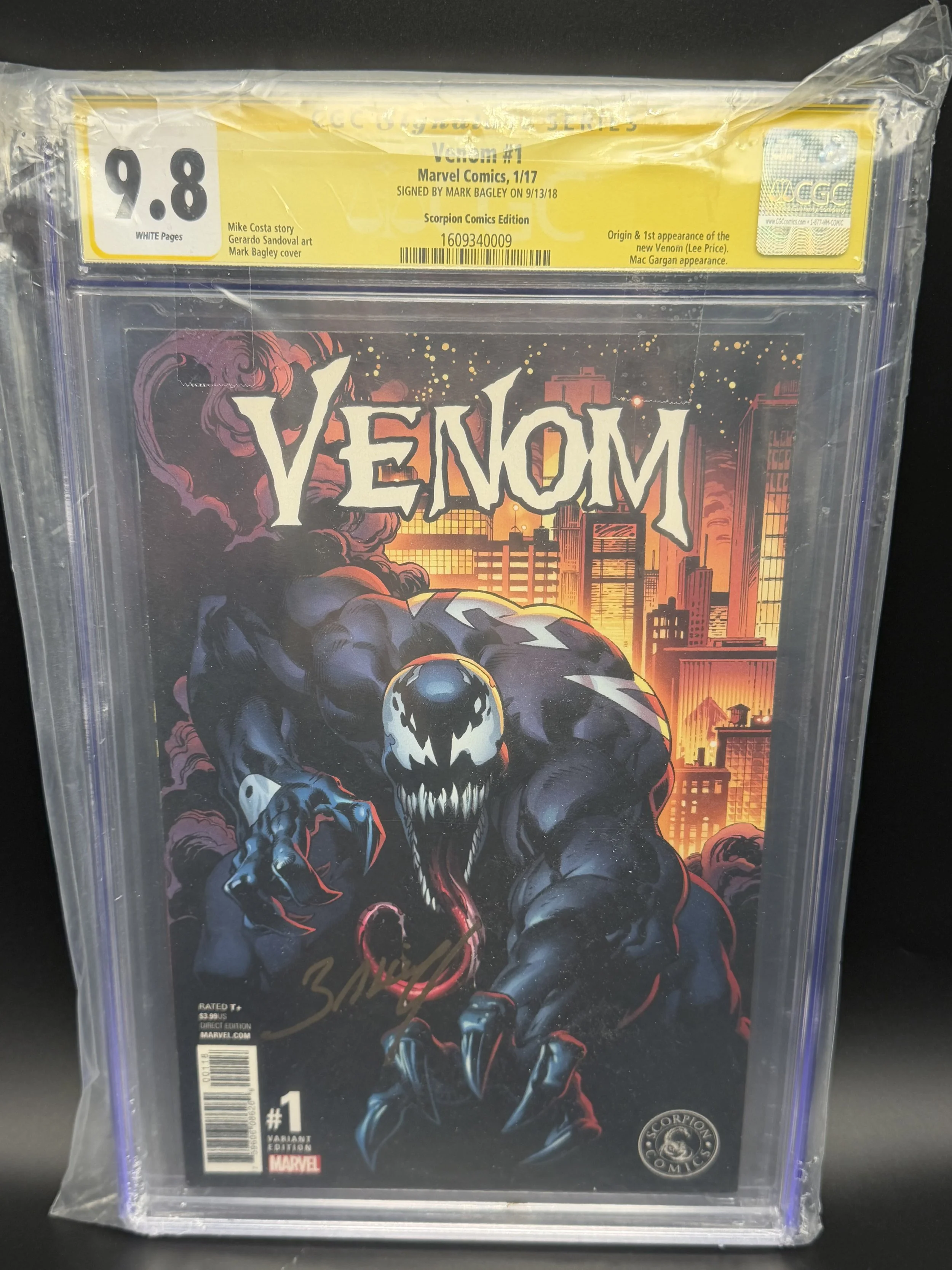 Venom #1 (2017) – Scorpion Comics Exclusive – CGC 9.8 Signature Series – Mark Bagley Signed