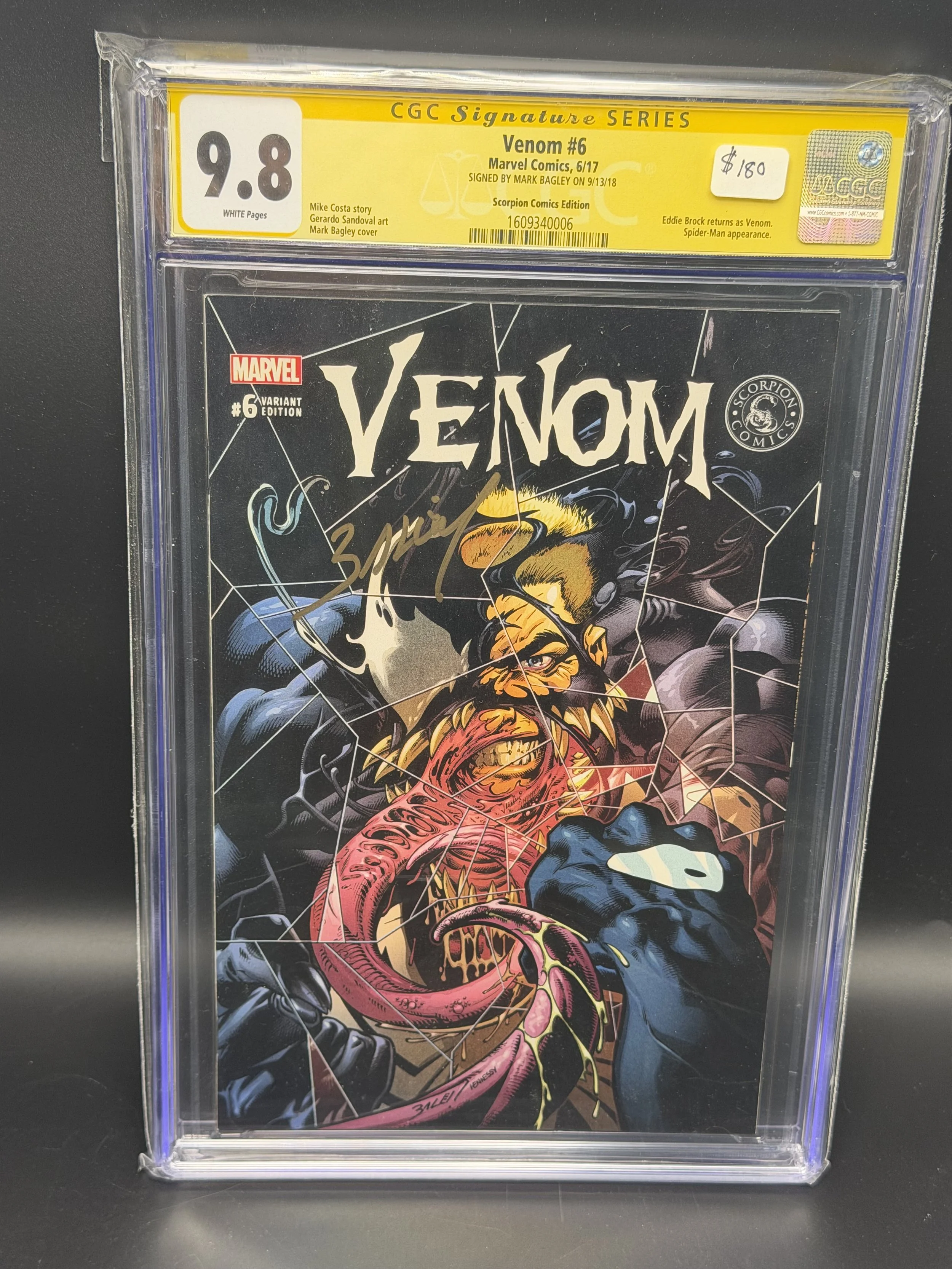 Venom #6 (2017) Scorpion Comics Exclusive – Mark Bagley Signed — Signature Series 9.8 — CGC 1609340006