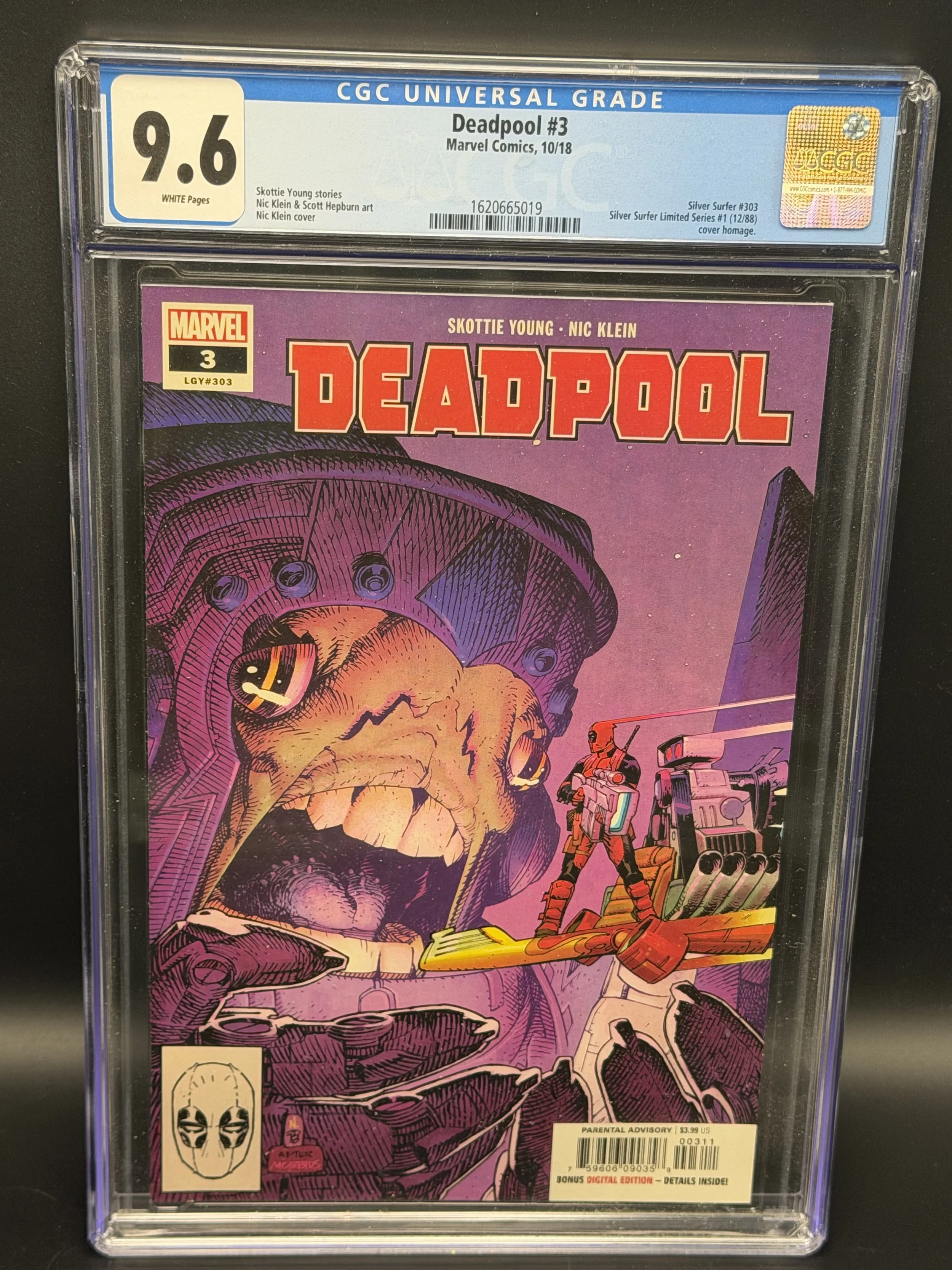 Deadpool #3 (2018) – Nick Klein cover / Silver Surfer #303 homage – CGC 9.6 Universal – Cert 1620665019