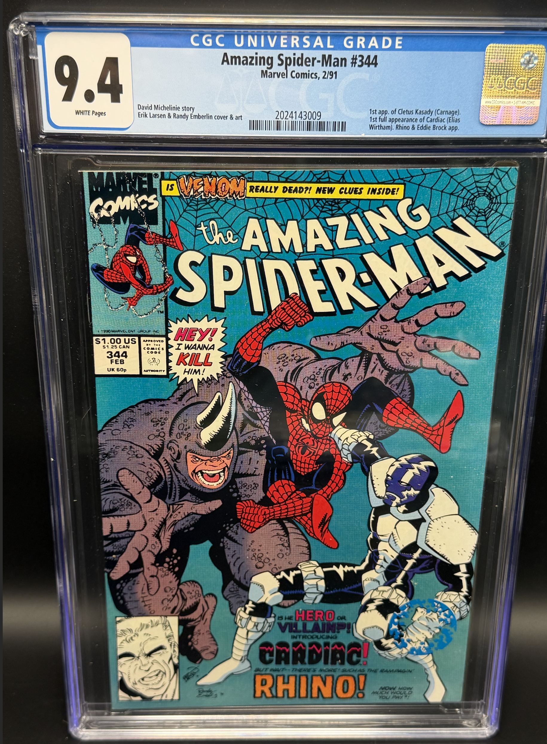 Amazing Spider-Man #344 (1991) – Direct edition; first appearance of Cletus Kasady – CGC 9.4 Universal – Cert 2024143009