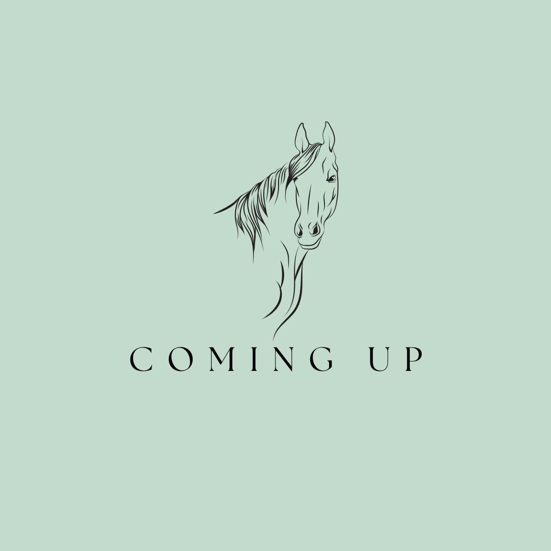 Minimalist illustration of a horse's head with the words 'Coming Up' beneath it