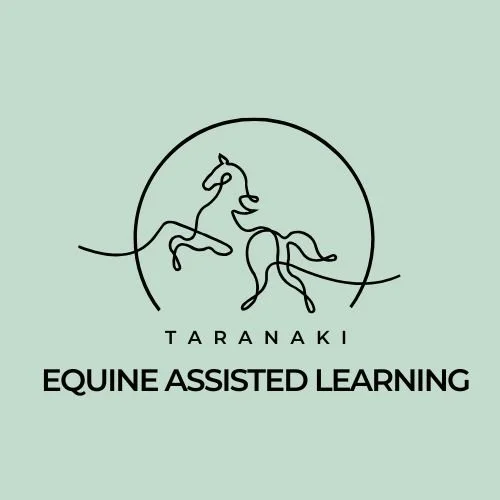 A logo with a line drawing of a horse inside a circle, with the text "Taranaki Equine Assisted Learning" below.