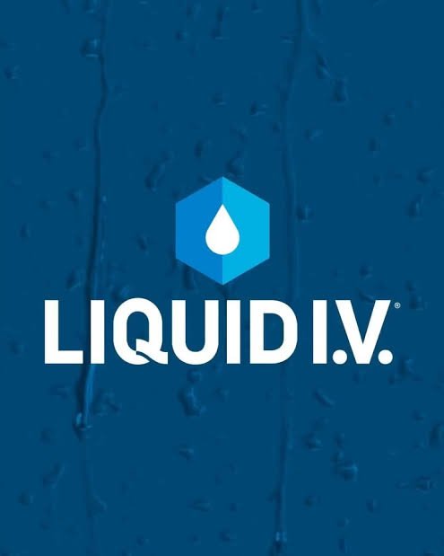 Liquid I.V. hydration powder packet with water droplets background and hydration logo