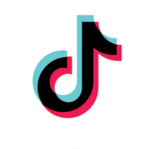 TikTok logo with black, white, blue, and pink colors