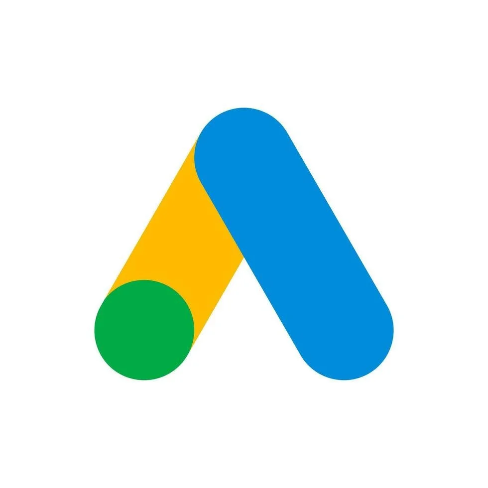 Google Ads logo composed of interconnected shapes in blue, yellow, and green.