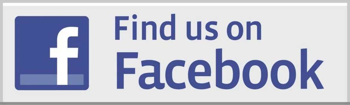 Facebook logo with text 'Find us on Facebook'.