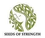 Logo featuring a stylized female face with flowing hair made of green leaves and vines, and text 'SEEDS OF STRENGTH' underneath.