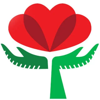 Stylized red flower with a green stem and leaves