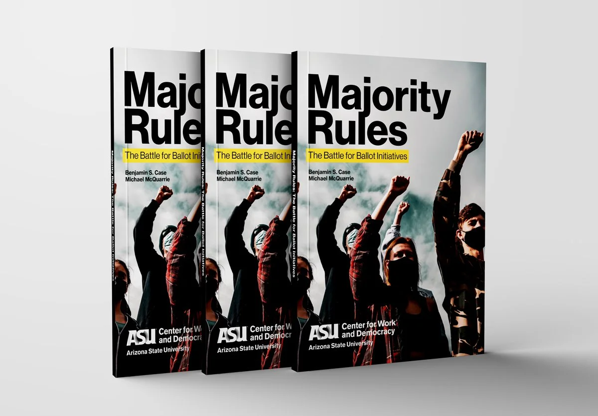 Three magazines showing the cover of a report titled, Majority Rules.