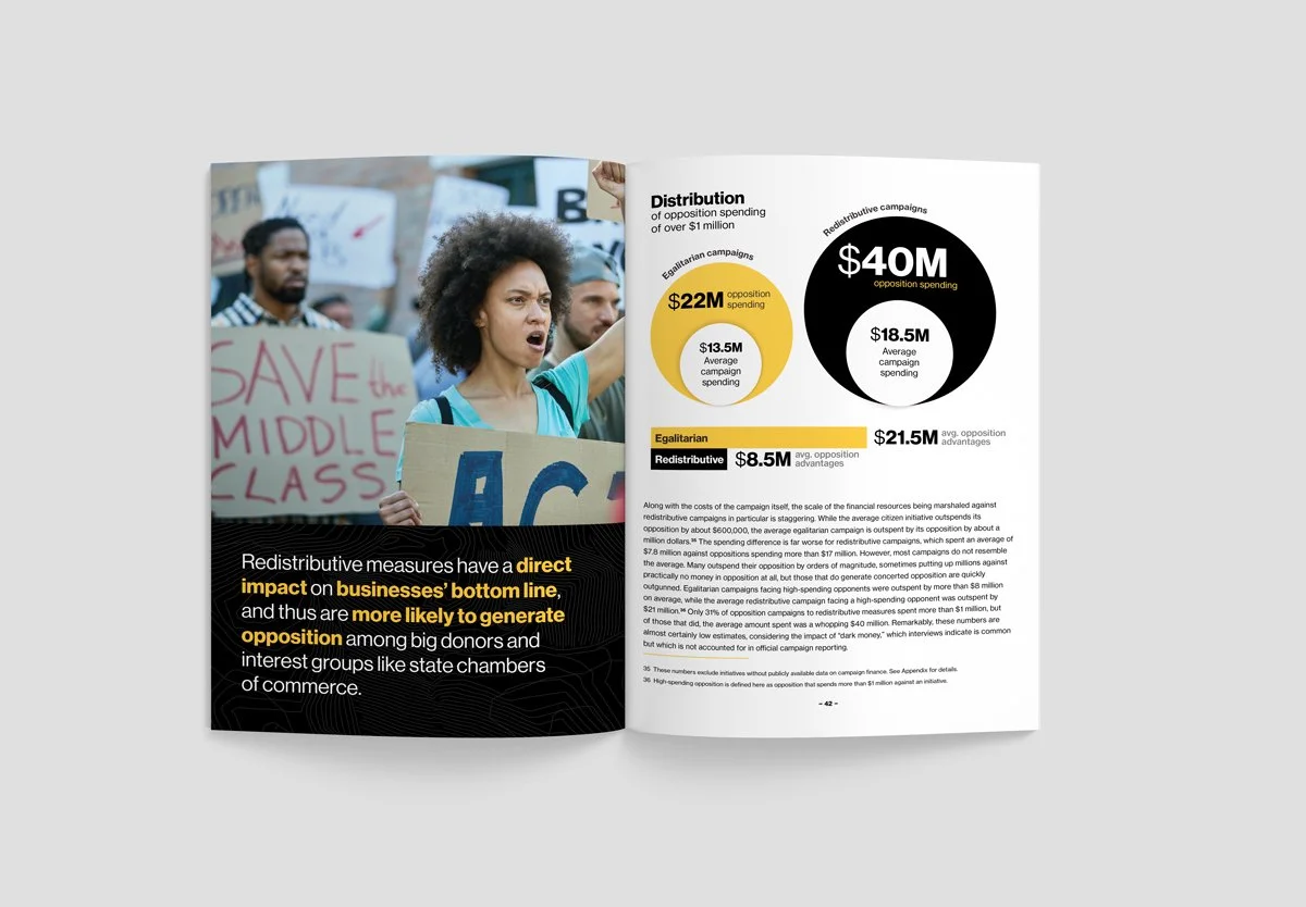 Mockup of interior pages from the Majority Rules Report.
