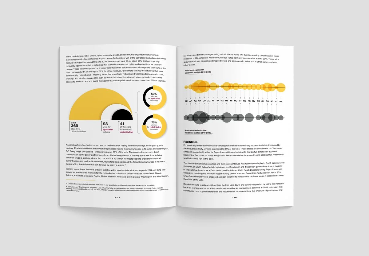 Interior pages with text and infographics from the Majority Rules report.