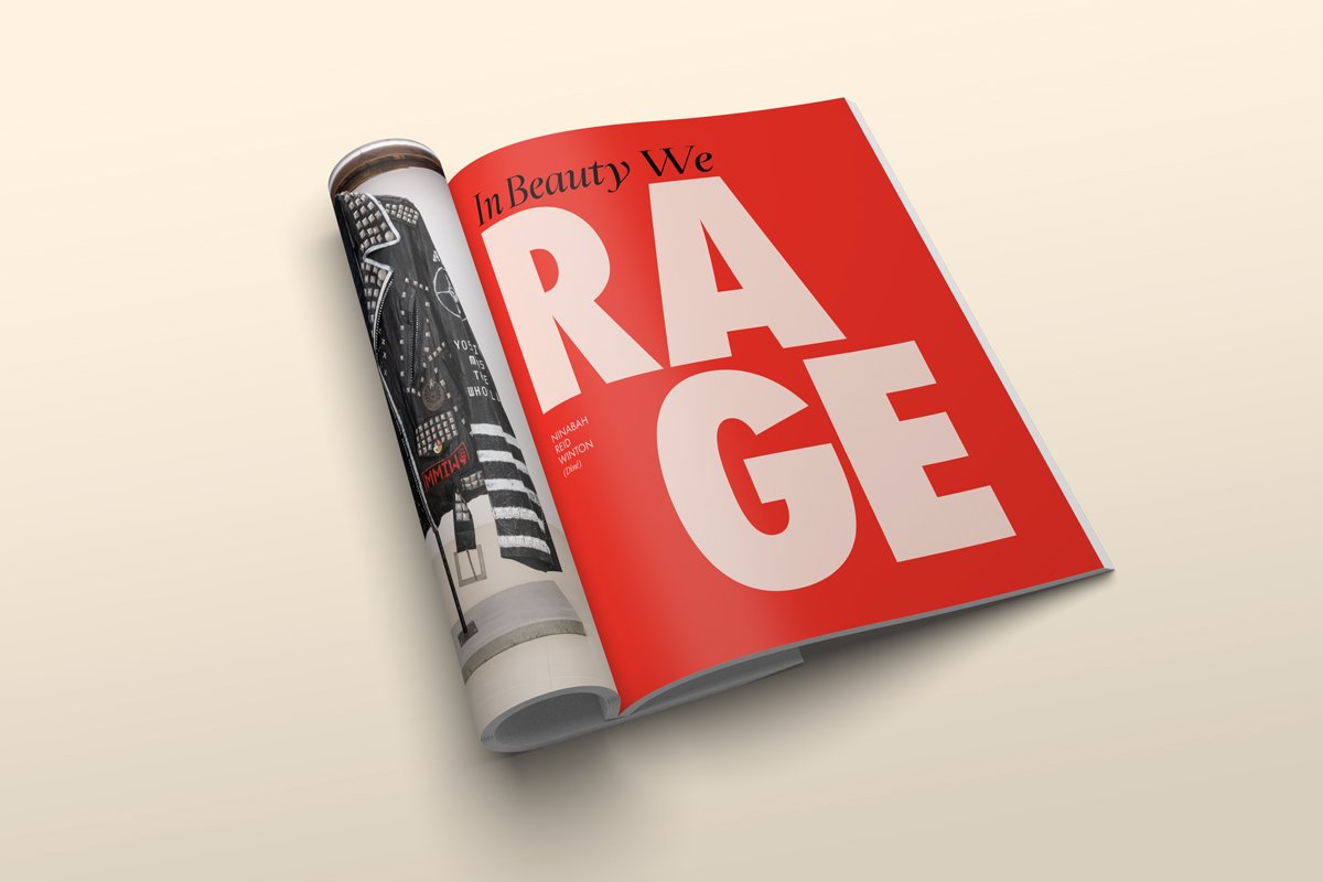 Interior page of The Magazine showing the title of an article "In Beauty we Rage"
