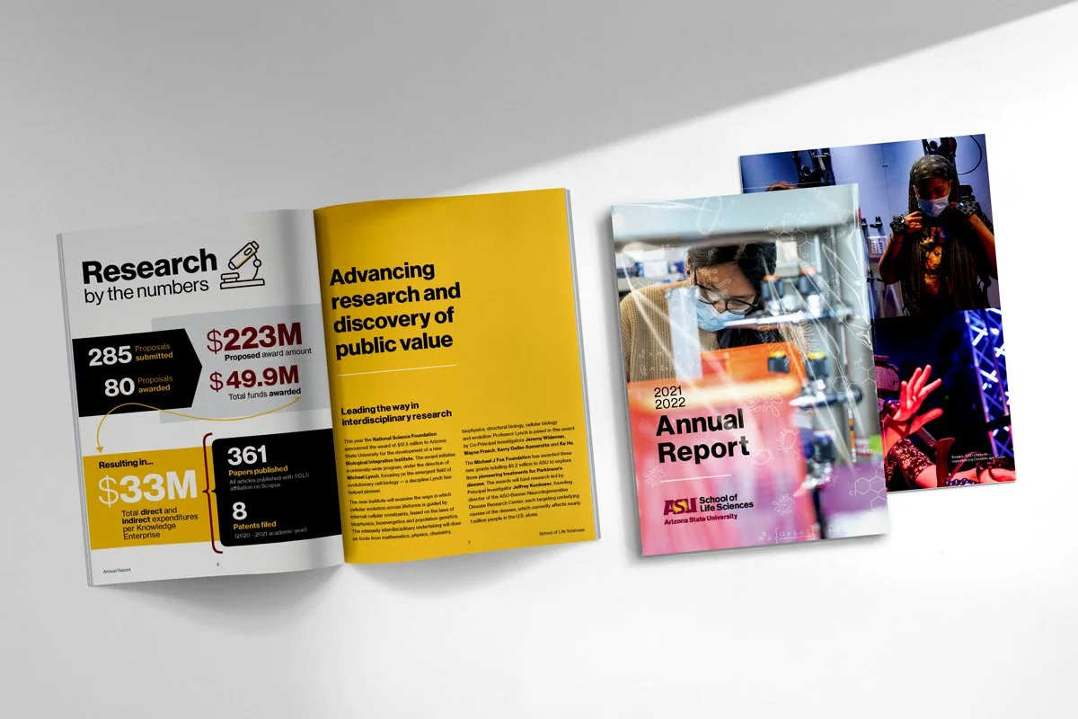 Mockup of School of Life Sciences Annual Report.