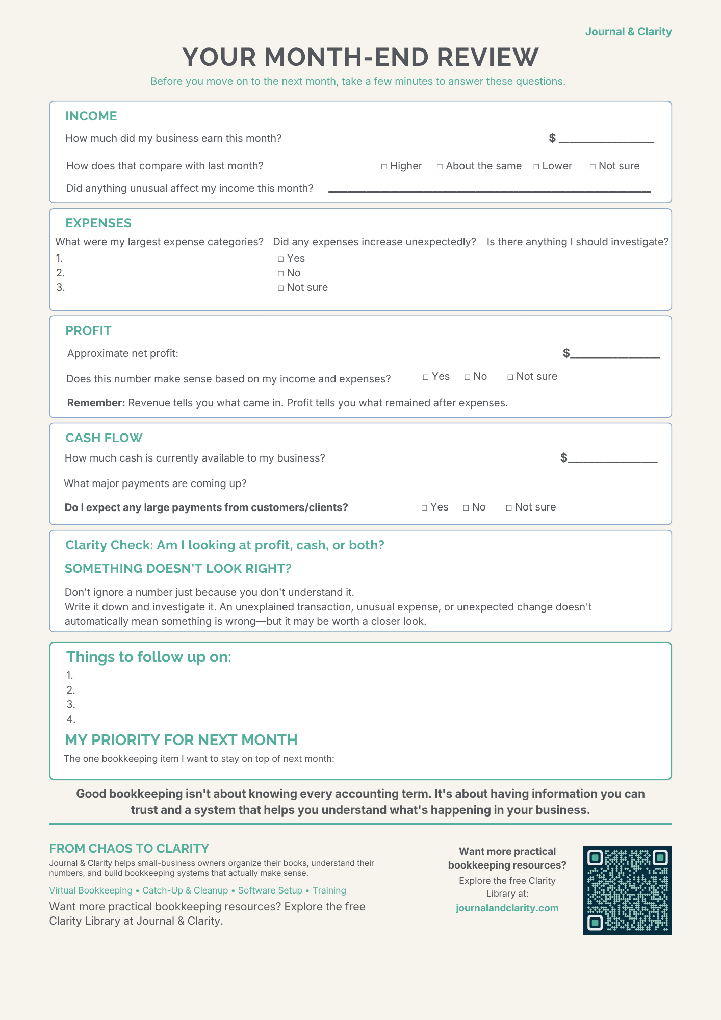 Back of Month End Checklist