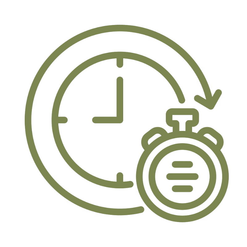 Icon of a clock and a stopwatch with an arrow indicating time passing.