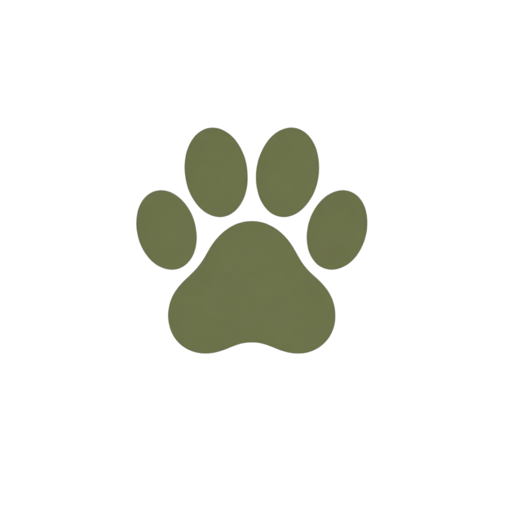 A stylized green paw print icon on a black background.