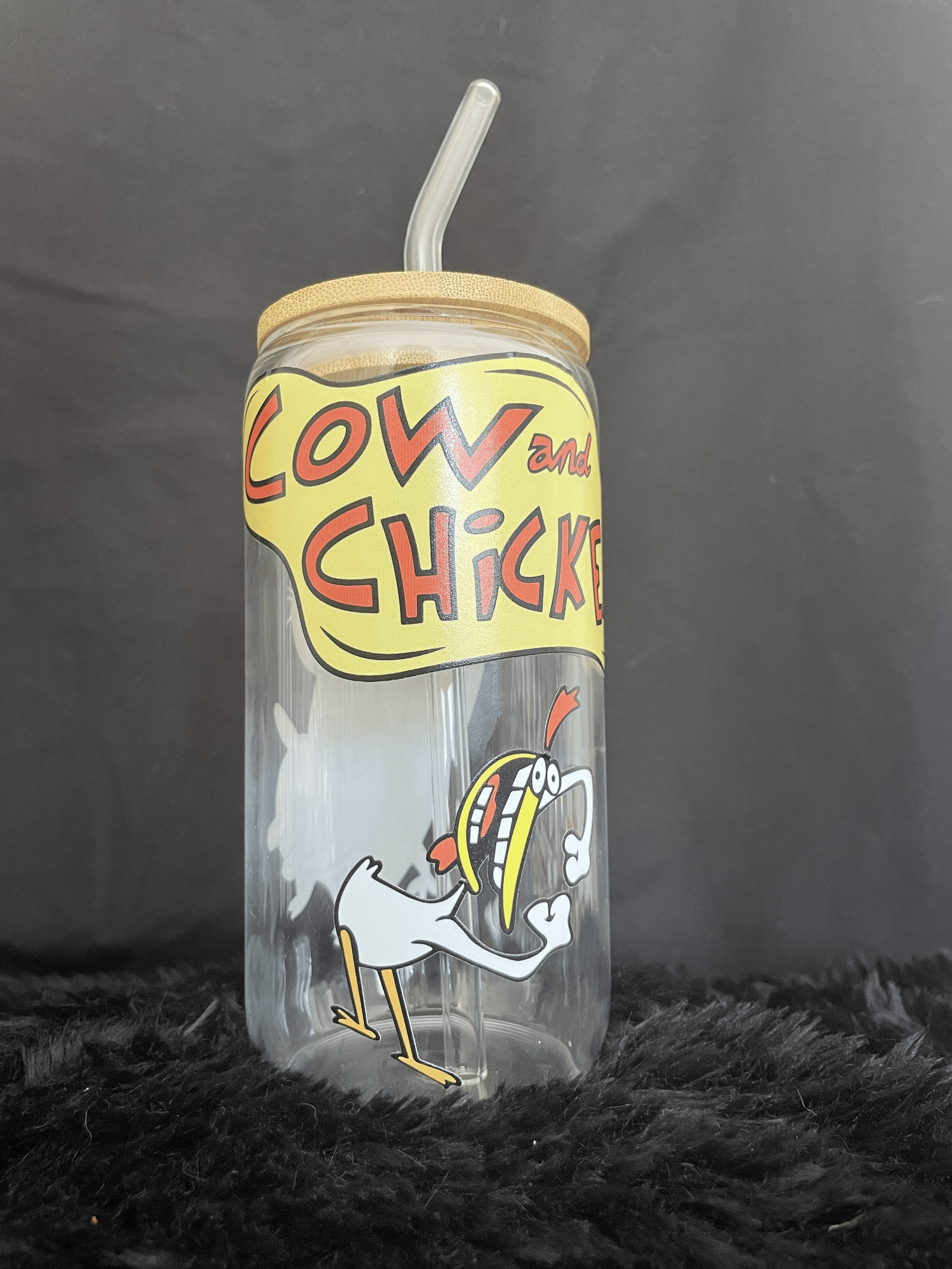 Cow and Chicken Glass Can Tumbler