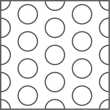 Black background with white circle patterns arranged in an off-aligned grid.