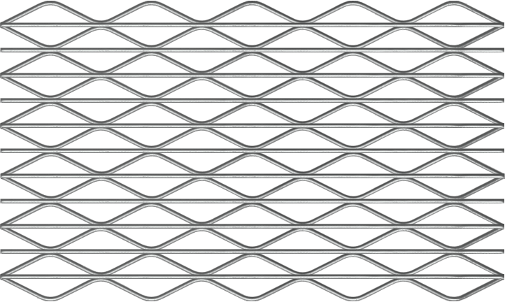 Close-up of a modern metal chair frame with a lattice design.