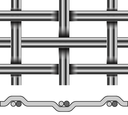 Close-up of woven metal fabric with a patterned border at the bottom.