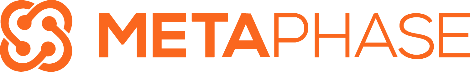 Metaphase logo with an interconnected chain graphic in orange and black text
